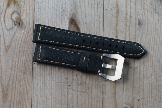 Black Leather Strap with White stitching