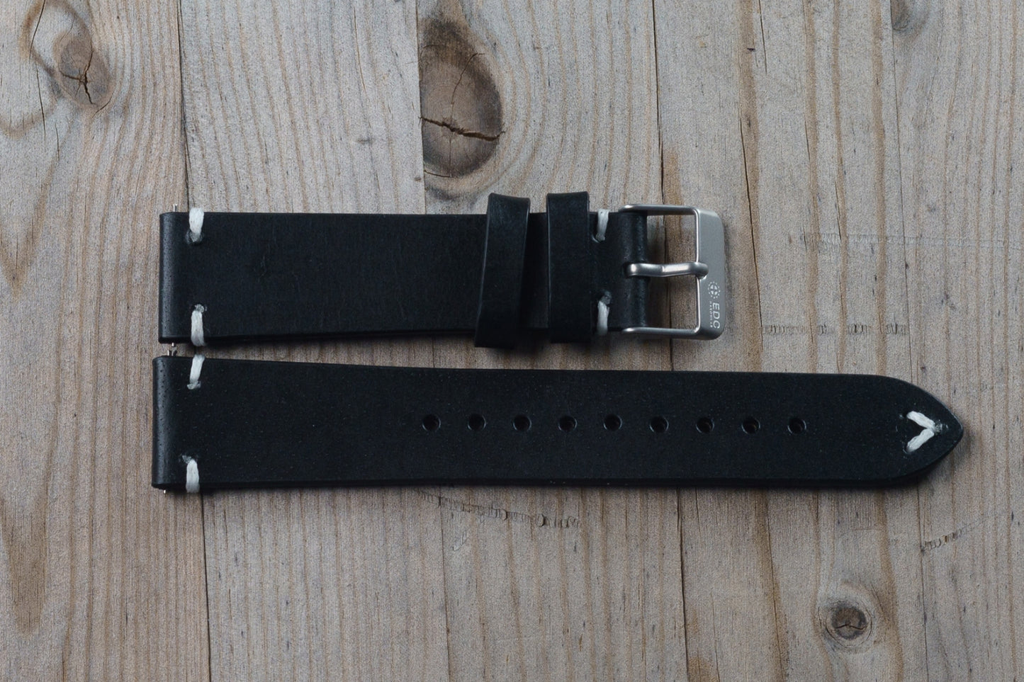 Black Leather with White Accent Strap