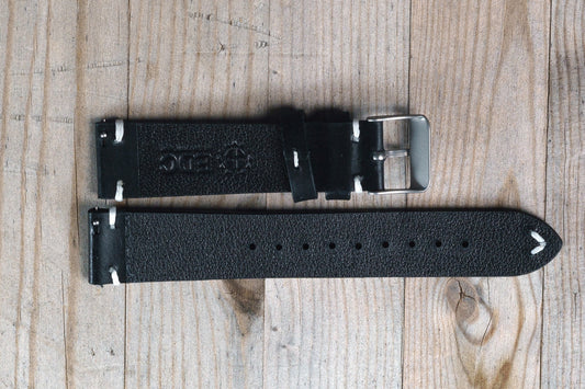 Black Leather with White Accent Strap