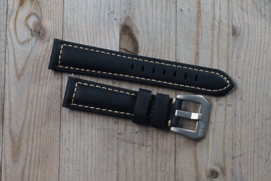 Black leather strap with Tan stitching