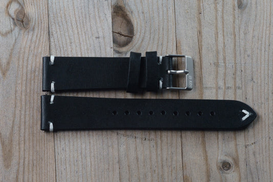 Black Leather with White Accent Strap