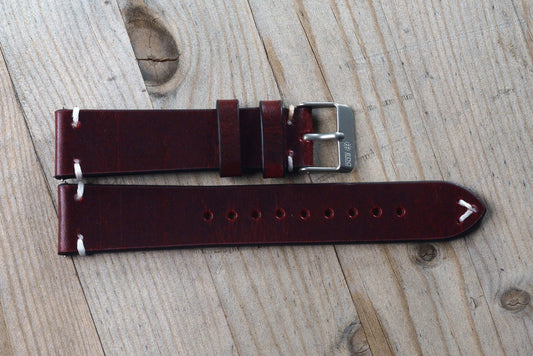 Dark Red Leather with White Accent Strap