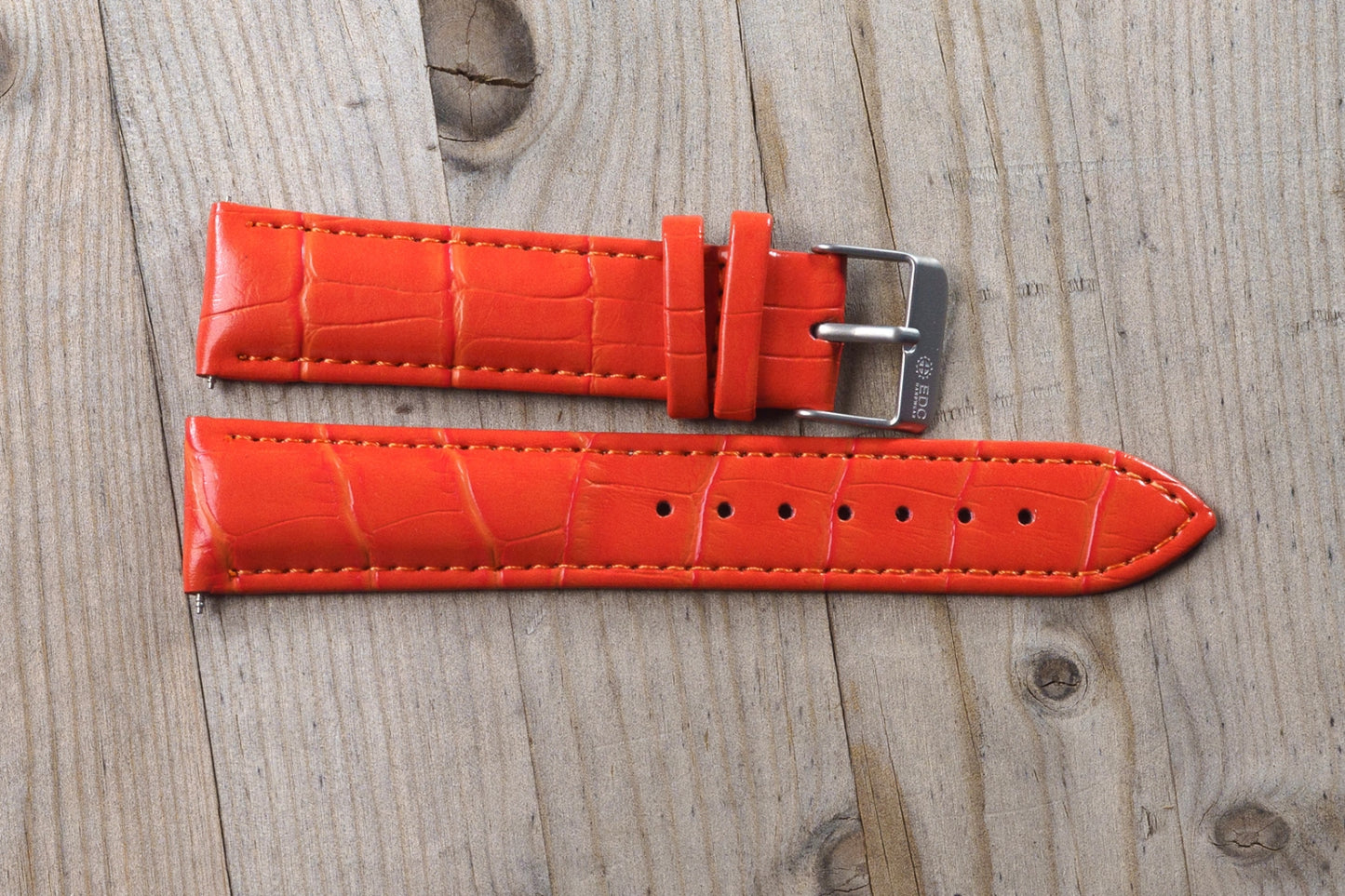 Orange Croc Style Leather Strap